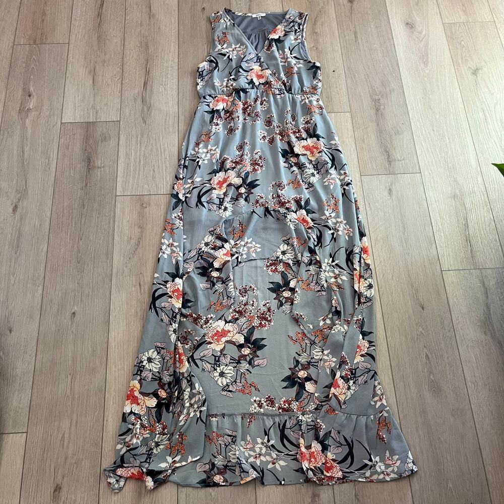Boutique Jodifl Women’s Gray Floral High Low Maxi Dress Size Medium